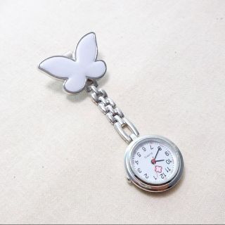 ナースウォッチ バタフライ クリップ 懐中時計 白色 Pocket Watch(腕時計)