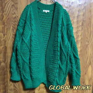 グローバルワーク(GLOBAL WORK)のGLOBAL WORK グローバルワーク　長袖　カーディガン　緑色(カーディガン)