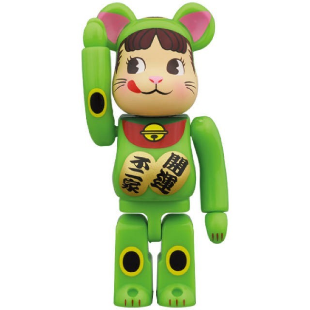 MEDICOM TOY(メディコムトイ)のBE@RBRICK  ペコちゃん  招き猫 蛍光グリーン 100％＆400％ ハンドメイドのおもちゃ(フィギュア)の商品写真