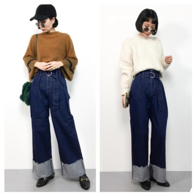 moussy(マウジー)のMOUSSY ロールアップ ハイウエスト ワイドデニム  M レディースのパンツ(デニム/ジーンズ)の商品写真