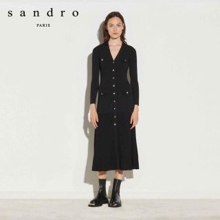 サンドロ(Sandro)の❤️Sandro2020秋冬新作　新品　黒ワンピース　綺麗上品(ロングワンピース/マキシワンピース)