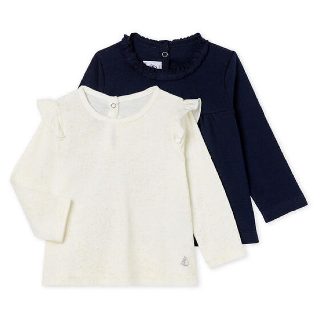 PETIT BATEAU(プチバトー)の【新品】プチバトー 36m 長袖カットソー2枚組 ネイビー キッズ/ベビー/マタニティのキッズ服女の子用(90cm~)(Tシャツ/カットソー)の商品写真