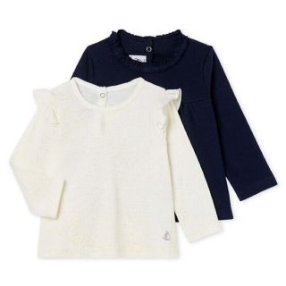 プチバトー(PETIT BATEAU)の【新品】プチバトー 36m 長袖カットソー2枚組 ネイビー(Tシャツ/カットソー)