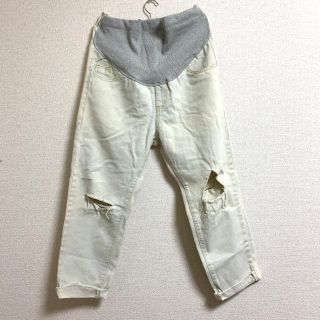 海外輸入品　マタニティジーンズ　膝ダメージ加工　アンクル丈(マタニティボトムス)