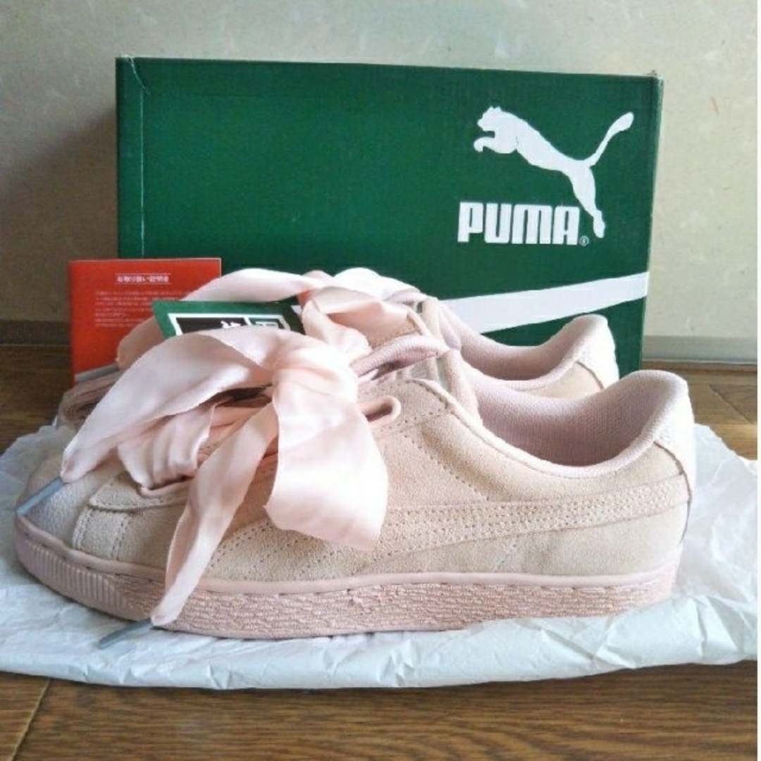 PUMA 23.5cm スウェード スニーカー　ピンク　リボン　ハート EP