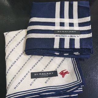 バーバリー(BURBERRY)のBURBERRY バーバリー ハンカチ 2枚セット ホワイト ネイビー(ハンカチ)