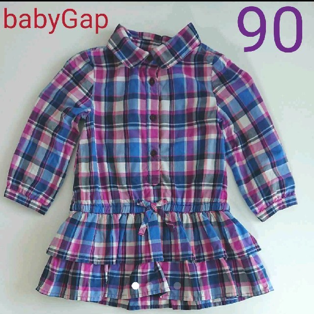 babyGAP(ベビーギャップ)のbabyGap チェック柄 ワンピース 90 フリル ブルー ピンク キッズ/ベビー/マタニティのキッズ服女の子用(90cm~)(ワンピース)の商品写真
