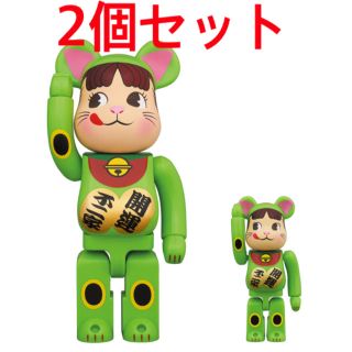 メディコムトイ(MEDICOM TOY)の【2個】BE@RBRICK 招き猫 ペコちゃん 蛍光グリーン 100％ 400％(その他)