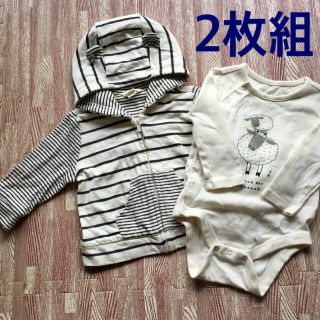 ベビーギャップ(babyGAP)のベビーギャップ　フード付きパーカー　長袖ボディTシャツ　前開き　サイズ60(カーディガン/ボレロ)