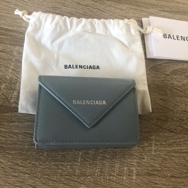 バレンシアガBALENCIAGA財布ペーパーミニ　ブルーグレー