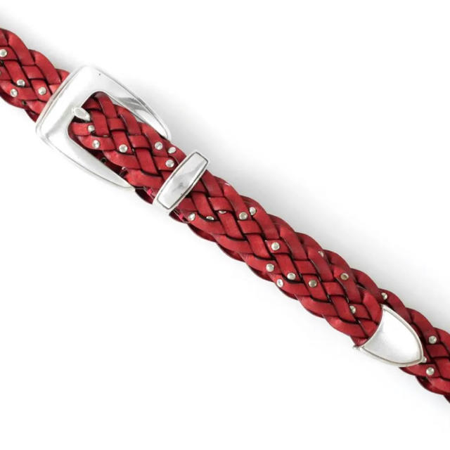 ベルト メンズ  編みベルト レザー  イタリア製 ハンドメイド　赤 100cm