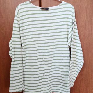 ルミノア(Le Minor)のフランス製 Le minor ボーダーL/S オフホワイト グリーン SMサイズ(Tシャツ/カットソー(七分/長袖))