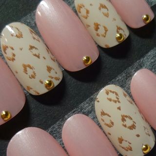 パールピンク×ふんわりレオパードネイル(つけ爪/ネイルチップ)