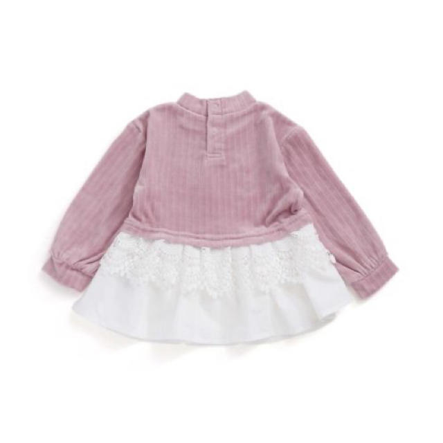 petit main(プティマイン)のapres les cours(アプレレクール)裾レースベロアチュニック100 キッズ/ベビー/マタニティのキッズ服女の子用(90cm~)(Tシャツ/カットソー)の商品写真