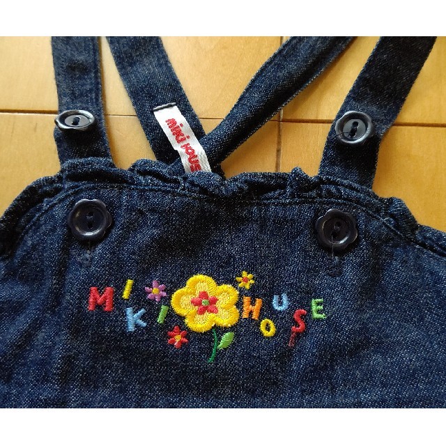 mikihouse(ミキハウス)の⭐️ミキハウス⭐️ジャンパー スカート デニム調 刺繍 T85 G12 キッズ/ベビー/マタニティのベビー服(~85cm)(ワンピース)の商品写真