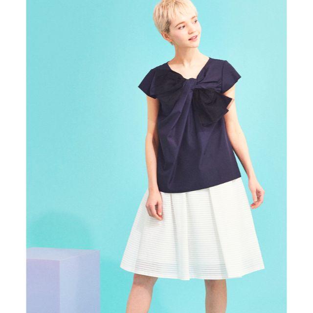 【LANVIN en Bleu】チュールリボンブラウス・ネイビー・Chesty