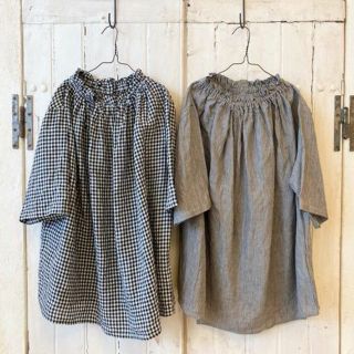 ネストローブ(nest Robe)のチコ様専用 ネストローブ 先染めリネンフリルカラーブラウス ストライプ 美品(シャツ/ブラウス(半袖/袖なし))