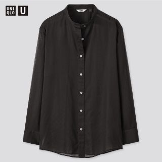 ユニクロ(UNIQLO)の新品タグ付き　ユニクロ　シアーバンドカラーシャツ　ブラック　M(シャツ/ブラウス(長袖/七分))