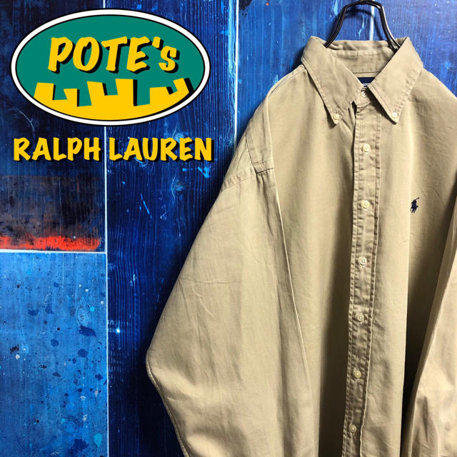 【ラルフローレン】USA製ワンポイント刺繍ロゴビッグボタンダウンシャツ 90s