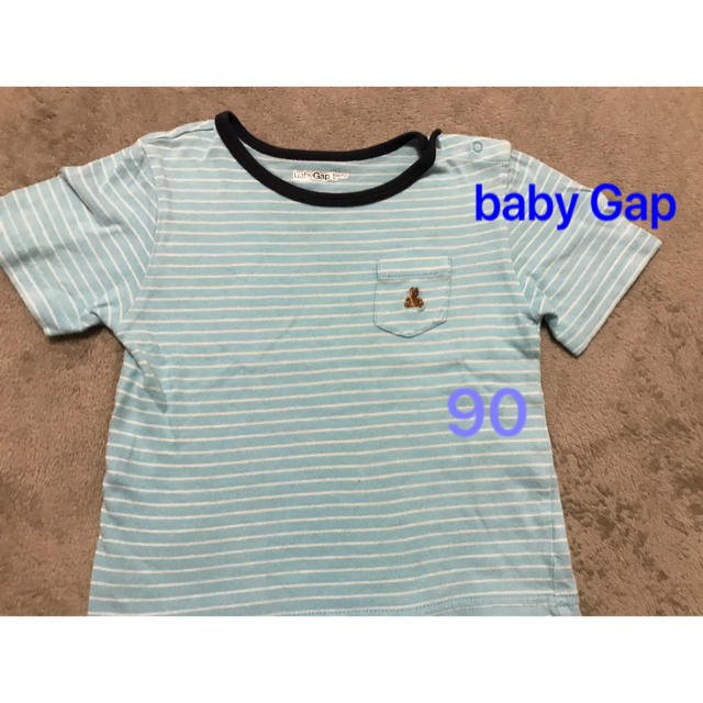 babyGAP(ベビーギャップ)のbaby Gap 水色ボーダーTシャツ　90 キッズ/ベビー/マタニティのキッズ服男の子用(90cm~)(Tシャツ/カットソー)の商品写真