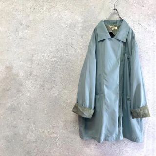 【USED】希少 変形 総柄裏地 light blue poli coat(ロングコート)