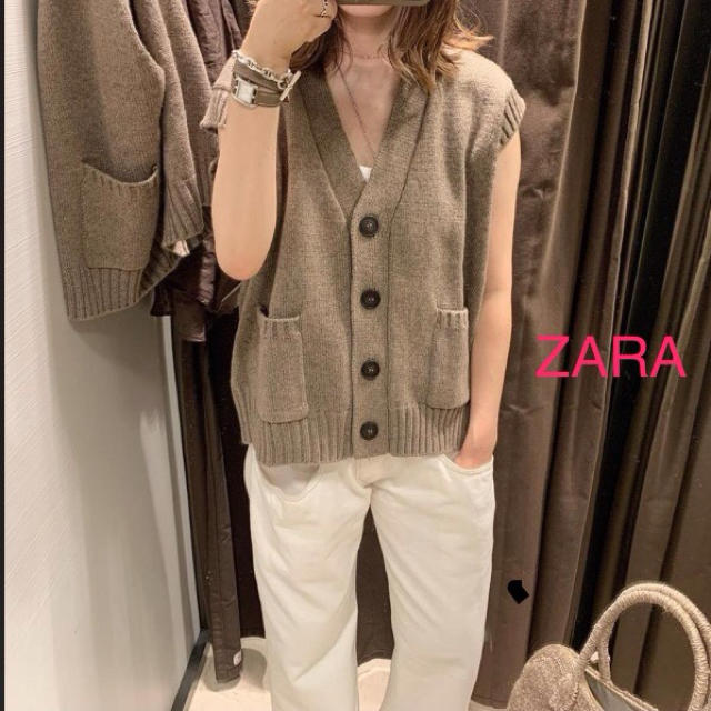 ザラ ZARA 美品【S】Vネックベスト ニット セーター オフィス ブラウン