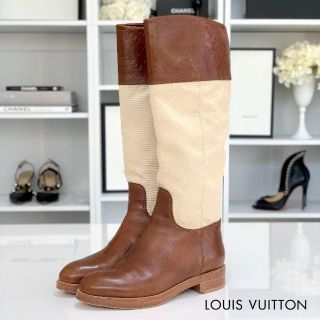 ルイヴィトン(LOUIS VUITTON)の867 ヴィトン チアバスライン レザー×キャンバス ロングブーツ 茶系(ブーツ)