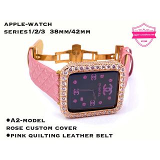 アップルウォッチ(Apple Watch)の40mm38mm●アップルウォッチ用カスタムカバーベルトセットキルティングレザー(腕時計)