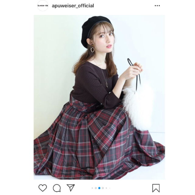 Apuweiser-riche - アプワイザーリッシェ　サッシュベルト付きチェックタフタスカート　ボルドー