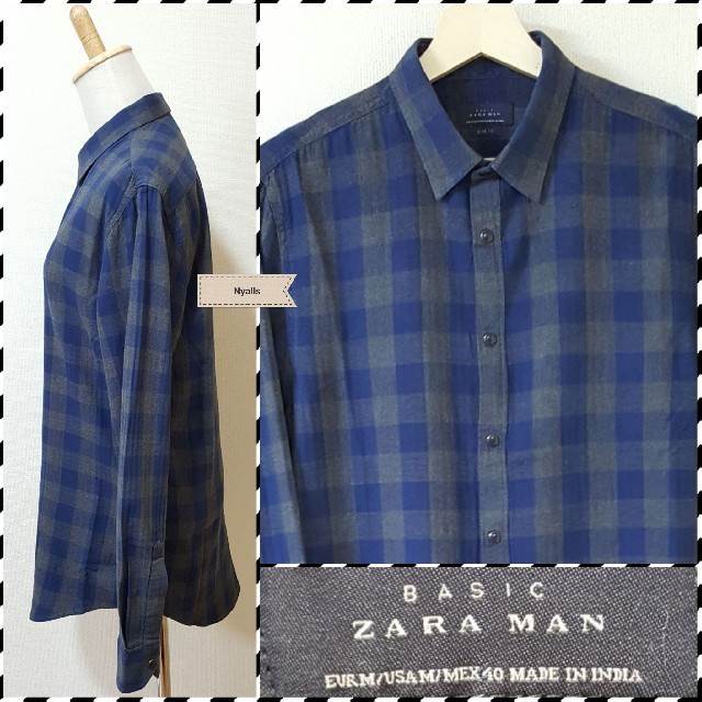 ZARA(ザラ)のZARA MAN★ヴィンテージ★チェック柄★ライトネルシャツ★長袖シャツ★青★灰 メンズのトップス(シャツ)の商品写真