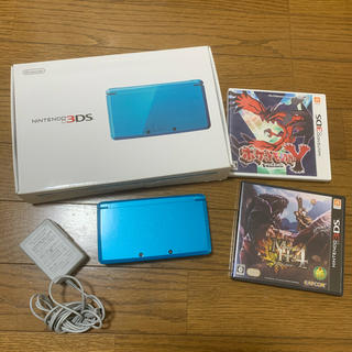 ニンテンドー3DS(ニンテンドー3DS)のNintendo 3DSライトブルー 【美品】カセット付き(携帯用ゲーム機本体)