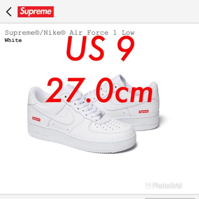 Supreme Nike Air Force 1 Low US9 27 白 af