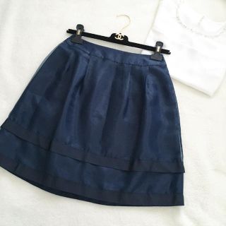 クイーンズコート(QUEENS COURT)の新品♡QC シフォンSK/nv★送込(ミニスカート)