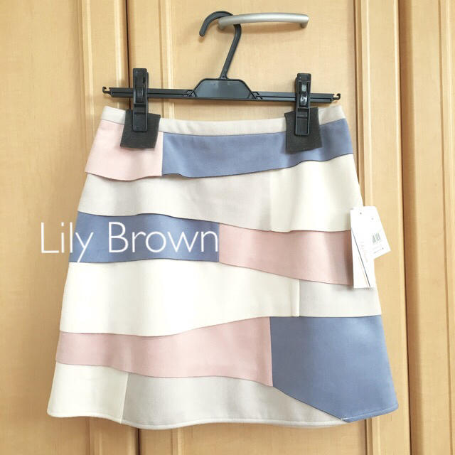 正規 Lily カラーブロックティアードスカート♡ピンク - Brown ミニスカート