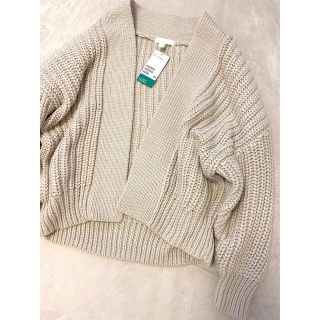 エイチアンドエム(H&M)の新品　H&Mリブニットカーディガン　ライトグレージュ　Lサイズ(カーディガン)