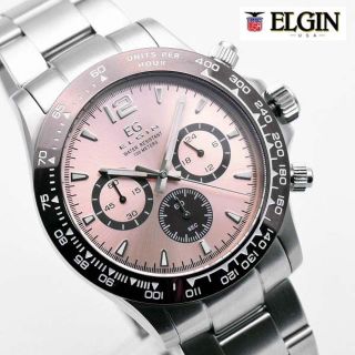 エルジン(ELGIN)のエルジン 腕時計 メンズ ELGIN クロノグラフ ピンク 100M 防水(腕時計(アナログ))