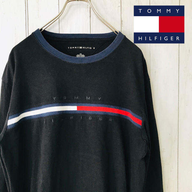 TOMMY HILFIGER(トミーヒルフィガー)の☆人気デザイン☆トミーヒルフィガー　Ｔシャツ　黒　長袖　ロンT　大きめ　Ｌ メンズのトップス(Tシャツ/カットソー(七分/長袖))の商品写真