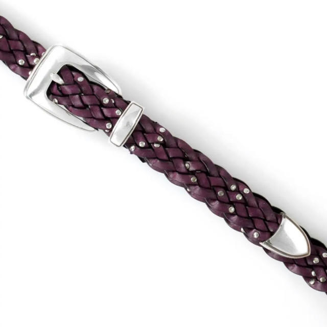 ベルト メンズ レザー 編みベルト イタリア製 ハンドメイド 紫110cm