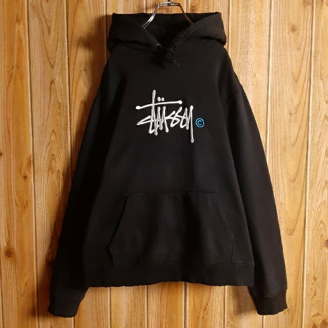 STUSSY 刺繍ロゴ プルオーバーパーカー フーディー ブラックM