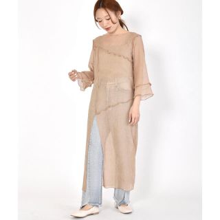 ダブルクローゼット(w closet)のシワ加工シフォン配色メロースリット入りワンピース(ロングワンピース/マキシワンピース)