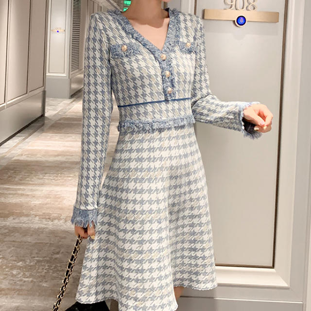 SNIDEL - 千鳥柄ニットワンピース 長袖 秋服 冬服 レディースの通販 by