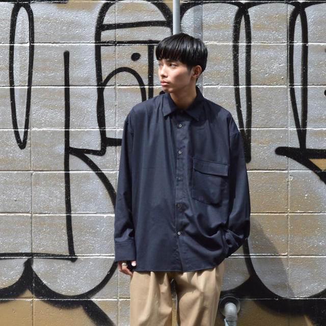 stein OVERSIZED DOWN PAT SHIRT/Dark navy メンズのトップス(シャツ)の商品写真