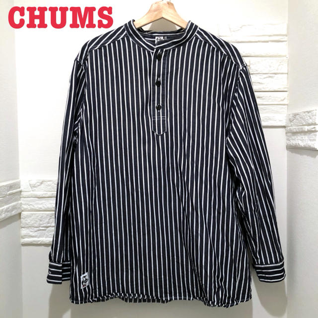 CHUMS(チャムス)の【チャムス CHUMS】バンドカラー プルオーバーシャツ〈紺ストライプ〉 メンズのトップス(シャツ)の商品写真