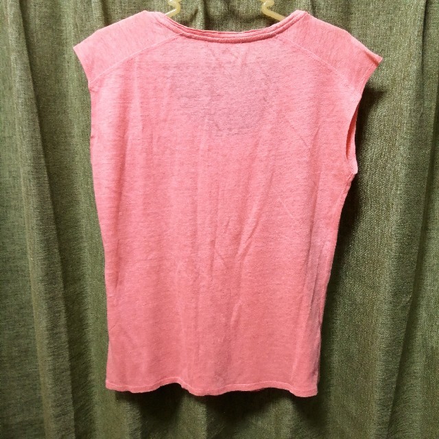 LAURA ASHLEY(ローラアシュレイ)の麻 レース Tシャツ　半袖　サーモン ピンク レディースのトップス(Tシャツ(半袖/袖なし))の商品写真