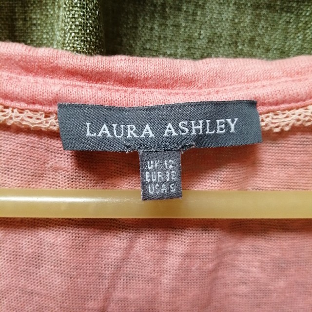 LAURA ASHLEY(ローラアシュレイ)の麻 レース Tシャツ　半袖　サーモン ピンク レディースのトップス(Tシャツ(半袖/袖なし))の商品写真