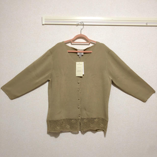 【新品】LAURA ASHLEY カーディガン　Lサイズ　ベージュ　鍵あみ