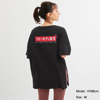 ハローキティ(ハローキティ)のGU/ジーユー チュニックT 5分袖 ハローキティ ブラック 黒 M(Tシャツ(半袖/袖なし))
