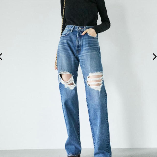 moussy(マウジー)のmoussy デニムパンツ　HW RIPPED STRAIGHT レディースのパンツ(デニム/ジーンズ)の商品写真