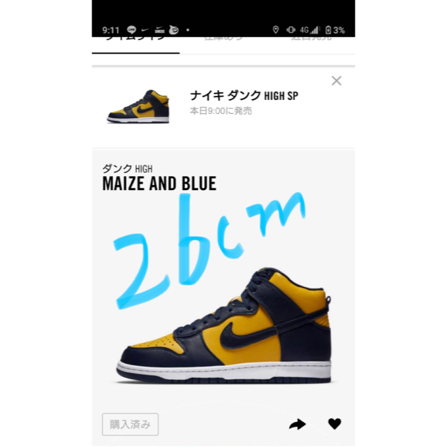 nike dunk high ダンク　ハイ　maize and Blue