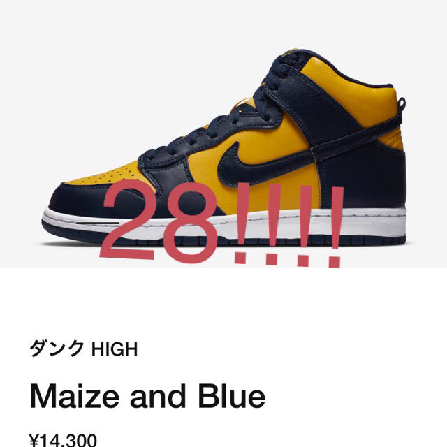 Nike ダンクハイ　high maize and blue ミシガン